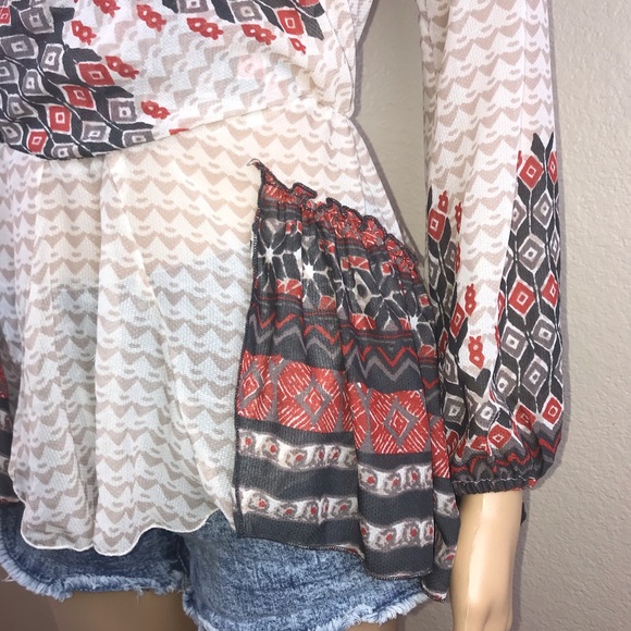Free People Western Aztec Ruffle Peasant Blouse - Picture 4 of 7